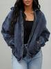 European & American Retro Women's Hooded Denim Jacket - 2026 Trendy Short, Drop Shoulder, Long Sleeve, Zipper Style