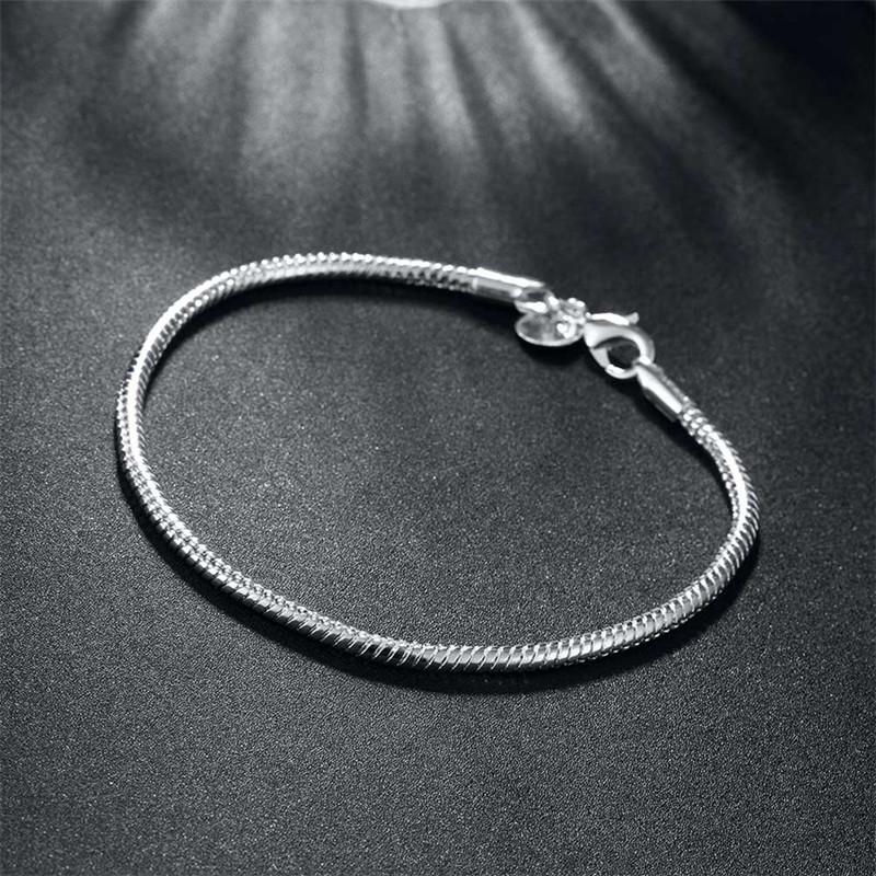 New 925 Sterling Silver 3mm Snake Chain Basis Bracelet for Woman Charm Wedding Engagement Fashion Party Jewelry Gift