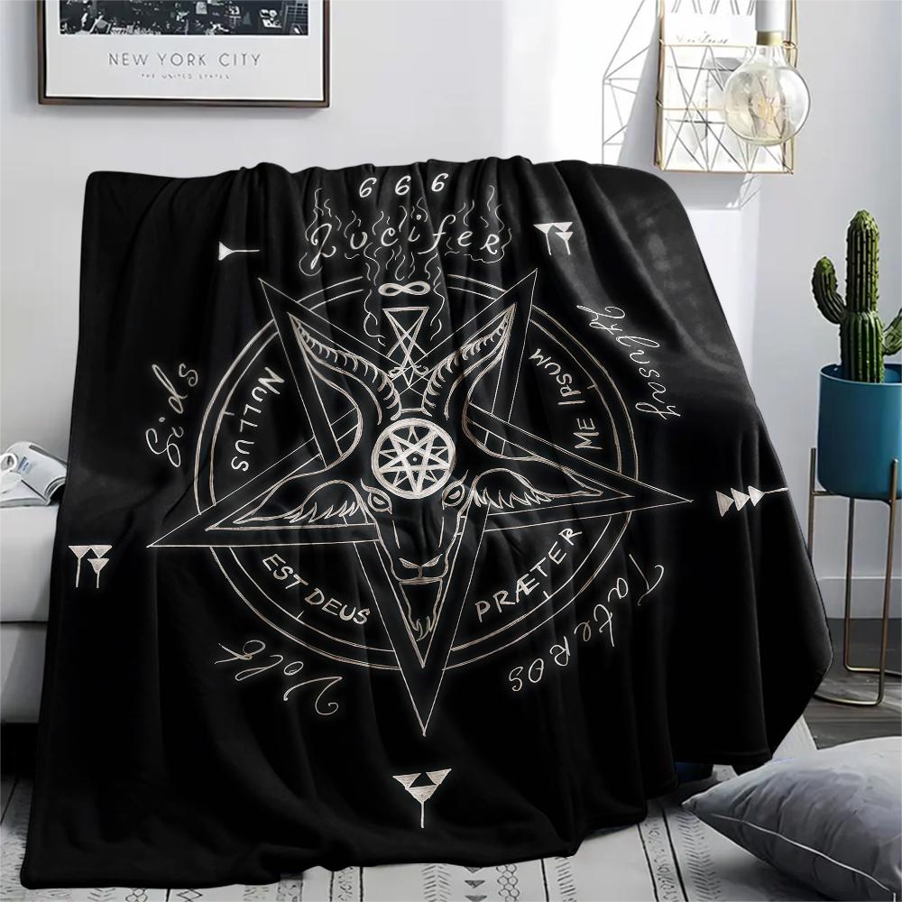 1PC Satan Symbol Print Flannel Blanket, High Quality All Seasons, Home Decor, Warmth and Comfort, Perfect for Christmas Gifts