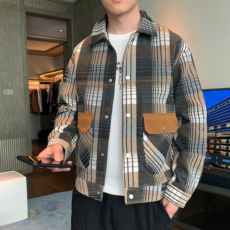 

Мужская клетчатая куртка весна и осень новая мода лацкан мужское пальто топ универсальная куртка повседневная мужская 4XL