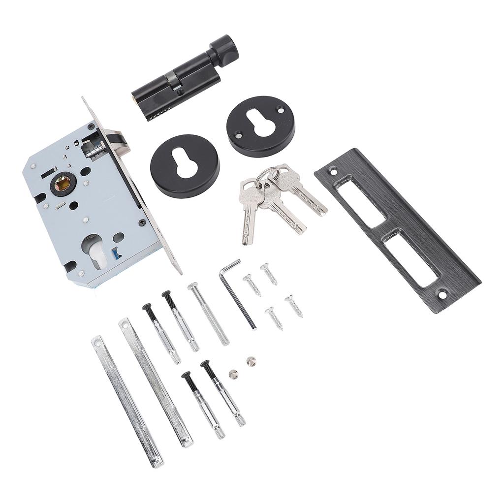 Klamka z Zamkiem na Klucz Duża Solidna Gałka Pogrubiony Panel Aluminium Żelazo Stal Wewnętrzny Zamek do Sypialni Czarny