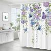 Watercolor Purple Butterfly Floral Shower Curtain 180Cm*180Cm With Hooks, Waterproof Shower Curtain, Bath Curtains For Bathroom