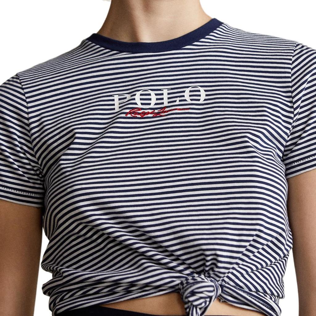 Polo Ralph Lauren SS25 Logo-Besticktes Gestreiftes Baumwoll-Rundhals-Kurzarm-Regular-T-Shirt Klassische Edition Damen Oberteile 211838119-001