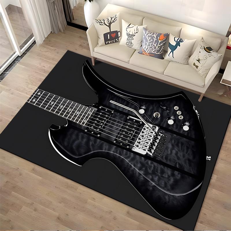 Black Electric Guitar Design Rug - Non-slip rug suitable for living room and bedroom sofas