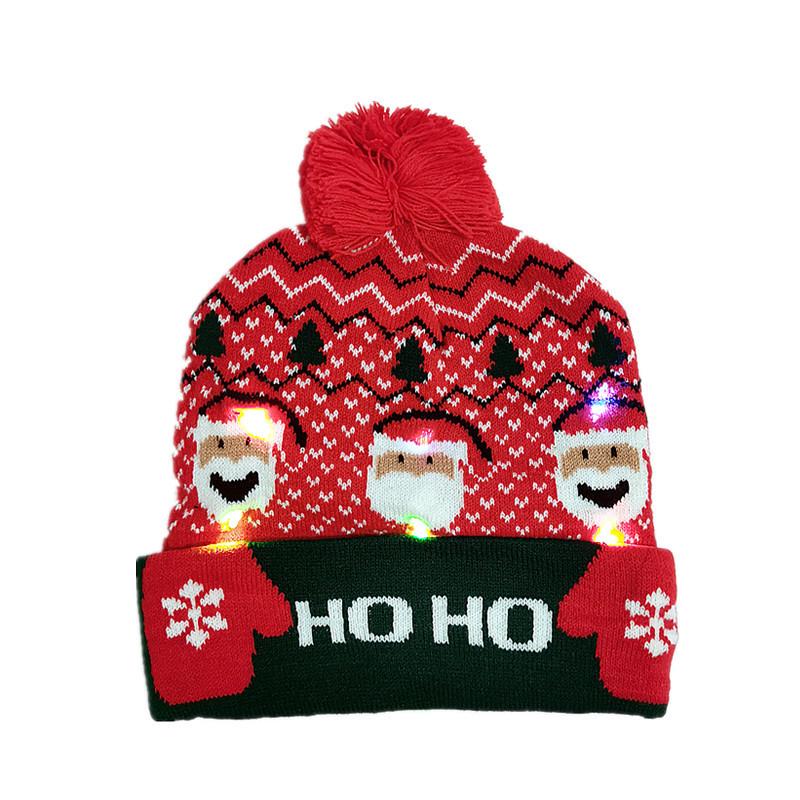 Christmas LED Light Knitted Pom-Pom Hat for Adults - Warm Fashion for Autumn/Winter