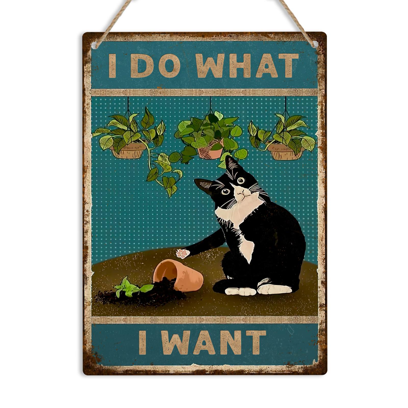 I Do What I Want Funny Black Cat Metal Sign Retro Tin Wall Plaque Cat Lover Gift 20X30CM
