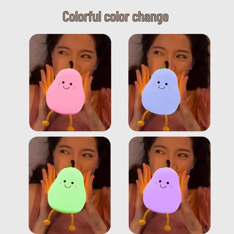 Pat Pat Silicone Pear Night Light - Cute Eye Protection Sleep Companion for Girls