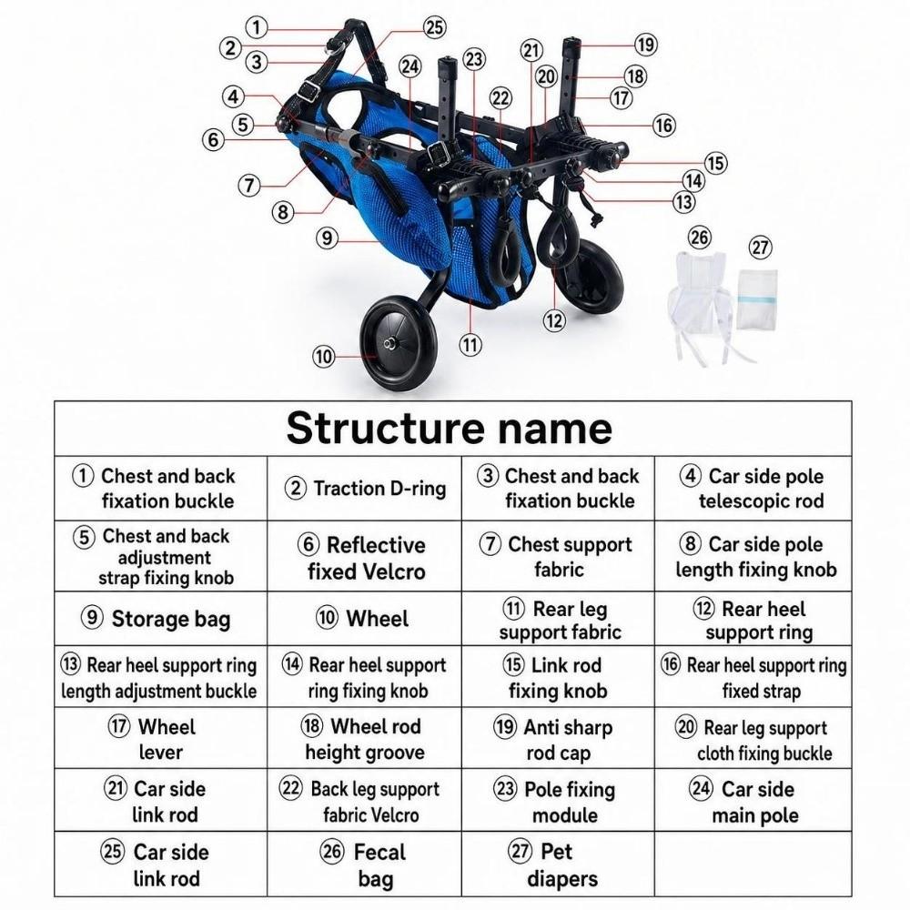 Adjustable Pet Wheelchair Rear Leg Support Cat Mobility Aids Pet Disability Car Outdoor Walking