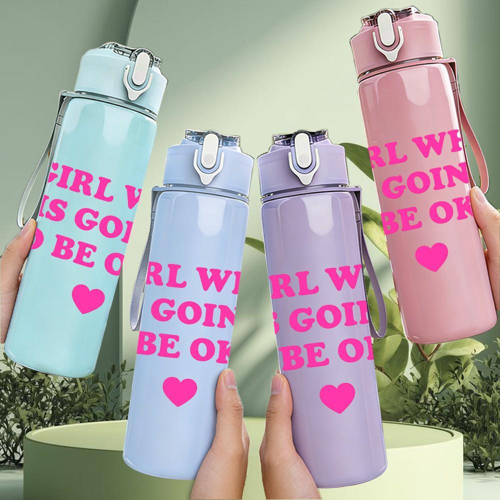 1PC Girl Who Is Going To Be Okay 750ml Color Plastic Sports Water Bottle Leakproof Flip Straw Lid Suitable for Sports Office Home Use