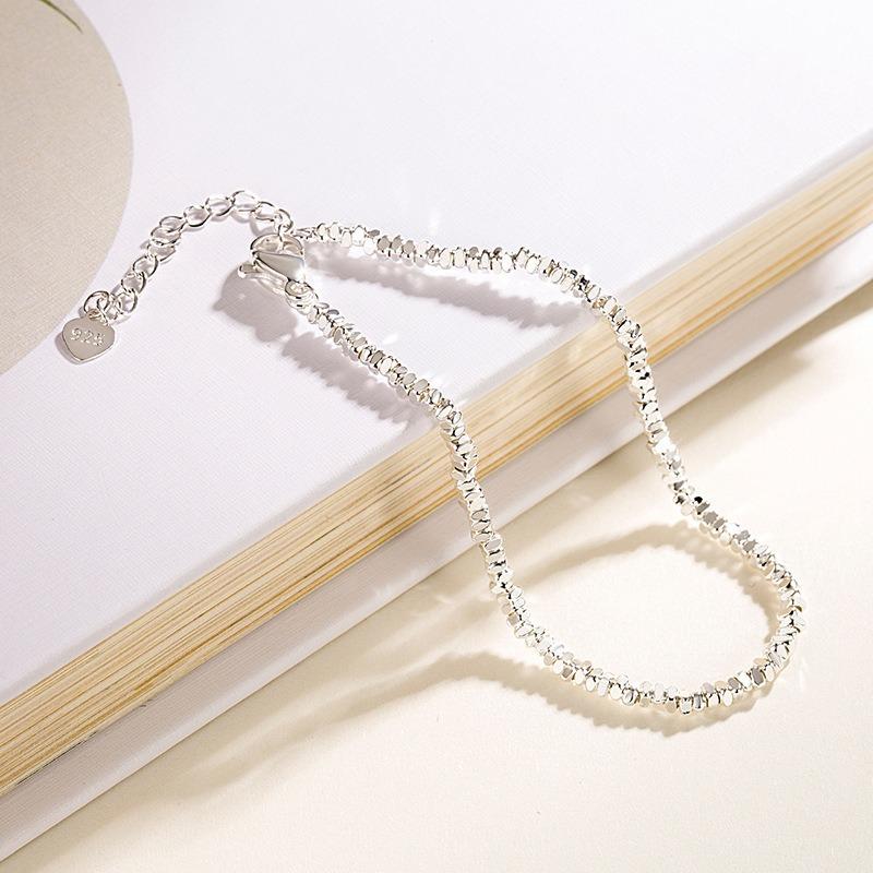 925 Sterling Silver Irregular Beaded Bracelet for Women Fashion Sparkling Crushed Silver Chain Bracelets Dainty Daily Jewelry