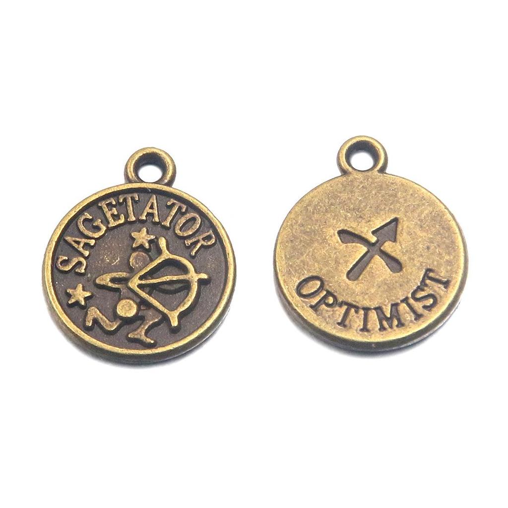 12x15mm Round Zodiac Constellation Pendant: Retro Symbol Alloy Jewelry for DIY Bracelets & Keychains