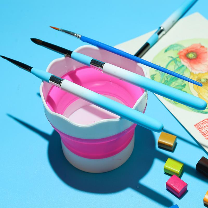 1pc Silicone Mini Wash Water Bucket Holder Cup Portable Collapsible Paint Brush Washer Watercolor Acrylic Oil Painting Cleaner