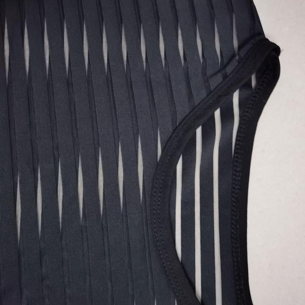 In Stock! Men's Hot Selling Horizontal Stripe See-Through Short Sleeve Loose Party Wear T-Shirt.