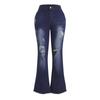 Plus Size High Stretchy Ripped Flared Jeans Zipper Fly Floor Length Casual Solid Color Daily Fashion Street Pants
