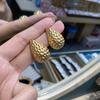 Fashion Temperament Exaggerated Metal Three-Dimensional Water Drop Stud Earrings Copper Plated Real Gold Irregular Hammer Hollow Earrings