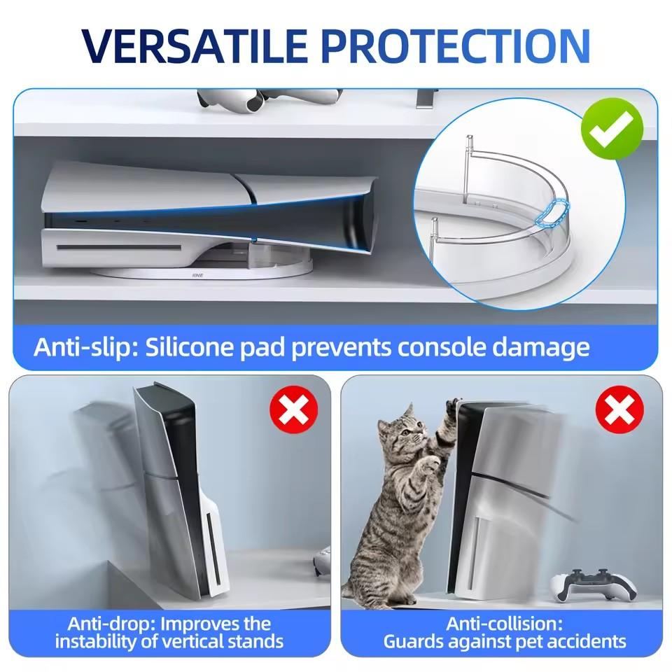 Horizontal Stand Compatible for Sony PS5 Slim Console for Disc&Digital Edition Easy Installation Anti-Slip Anti-Drop Dock