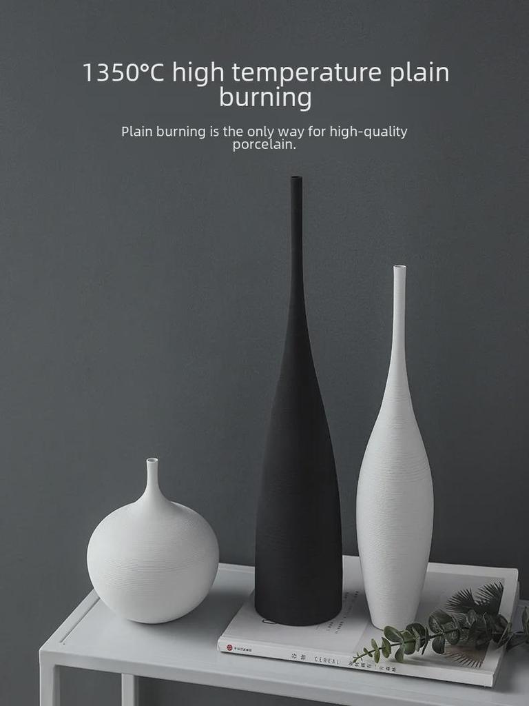 Bei Hanmei Long-Neck Ceramic Vase - Hand-Brushed Decor for Home Furnishing
