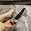 Trendy Brand French Thick Heel Silver High Heels 2025 New Retro Square Head Light Mouth Rhinestone Middle Heel Professional Single Shoes