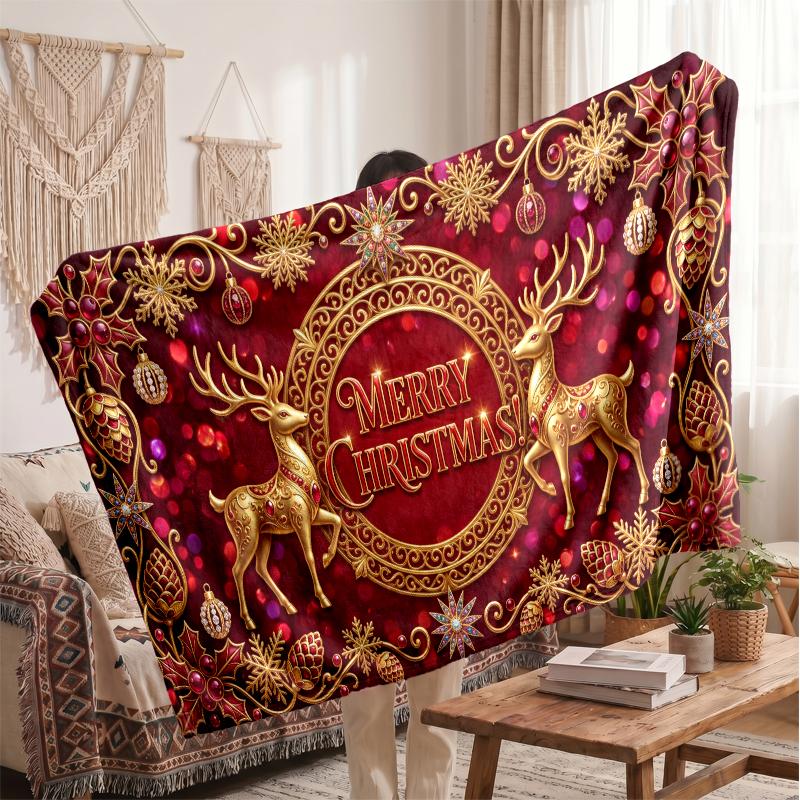 Christmas Flannel Throw Blanket Soft Warm Cozy For Sofa Bed Indoor Home Use Great Holiday Gift