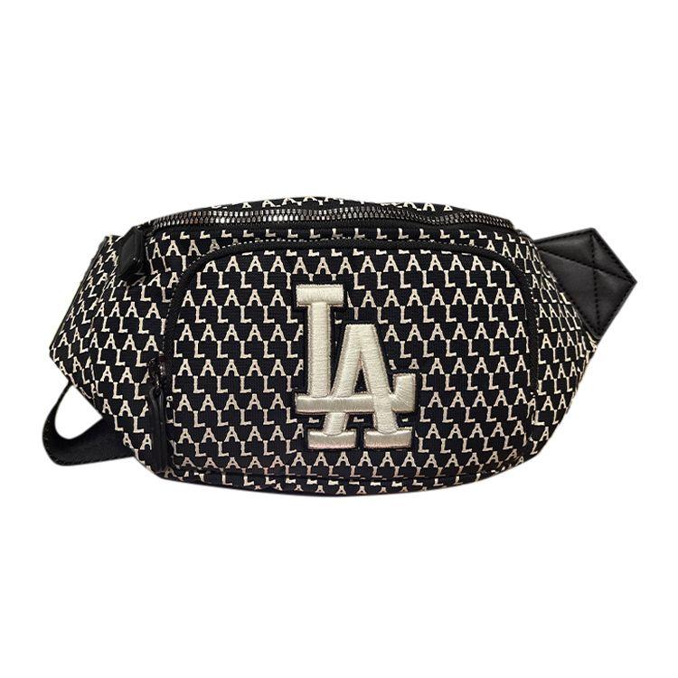 MLB Casual Floral Print Zipper Nylon Crossbody Waist Bag Unisex bags Black 32BGC9011-07L Black