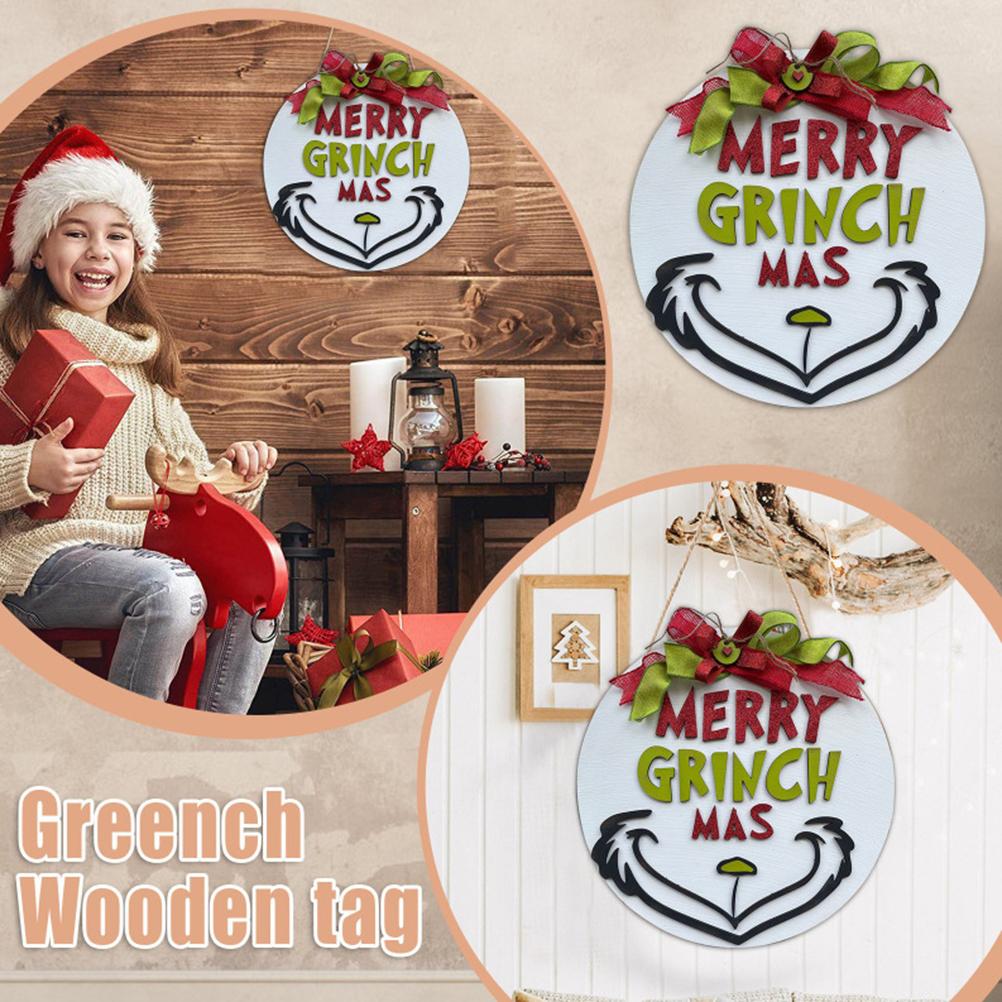 Christmas Welcome Door Sign Green Wooden Wreath for Front Door Wall Porch Indoor Outdoor Decor Party Decorations