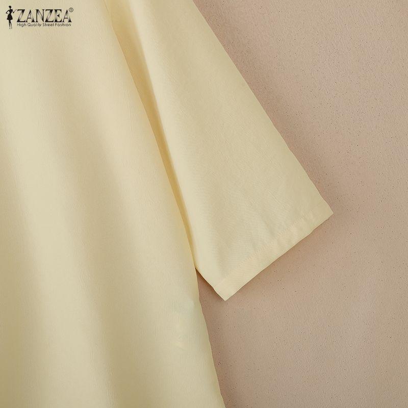 ZANZEA Women Casual Round Neck Solid Color 3/4 Sleeve Blouse