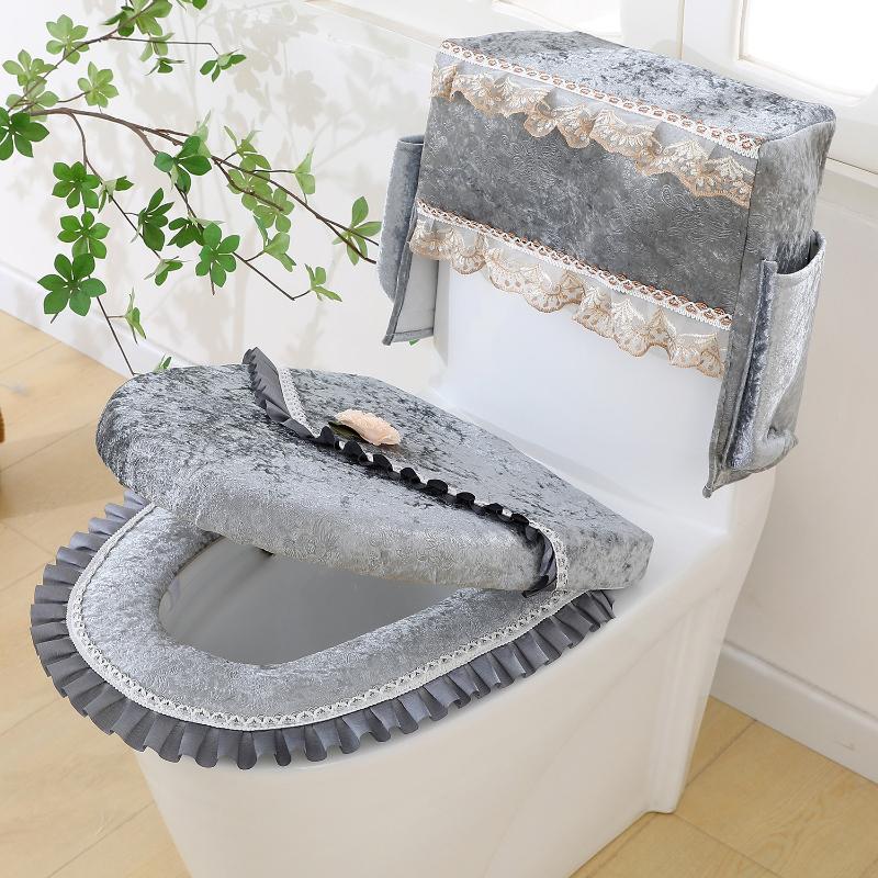 

European Style Storage Water Tank Dust Cover Lace Toilet Set Easy To Install Clean Toilet Seat Cushion Non Shedding Seat Mat Beautiful Adorn Supplies 3pcs