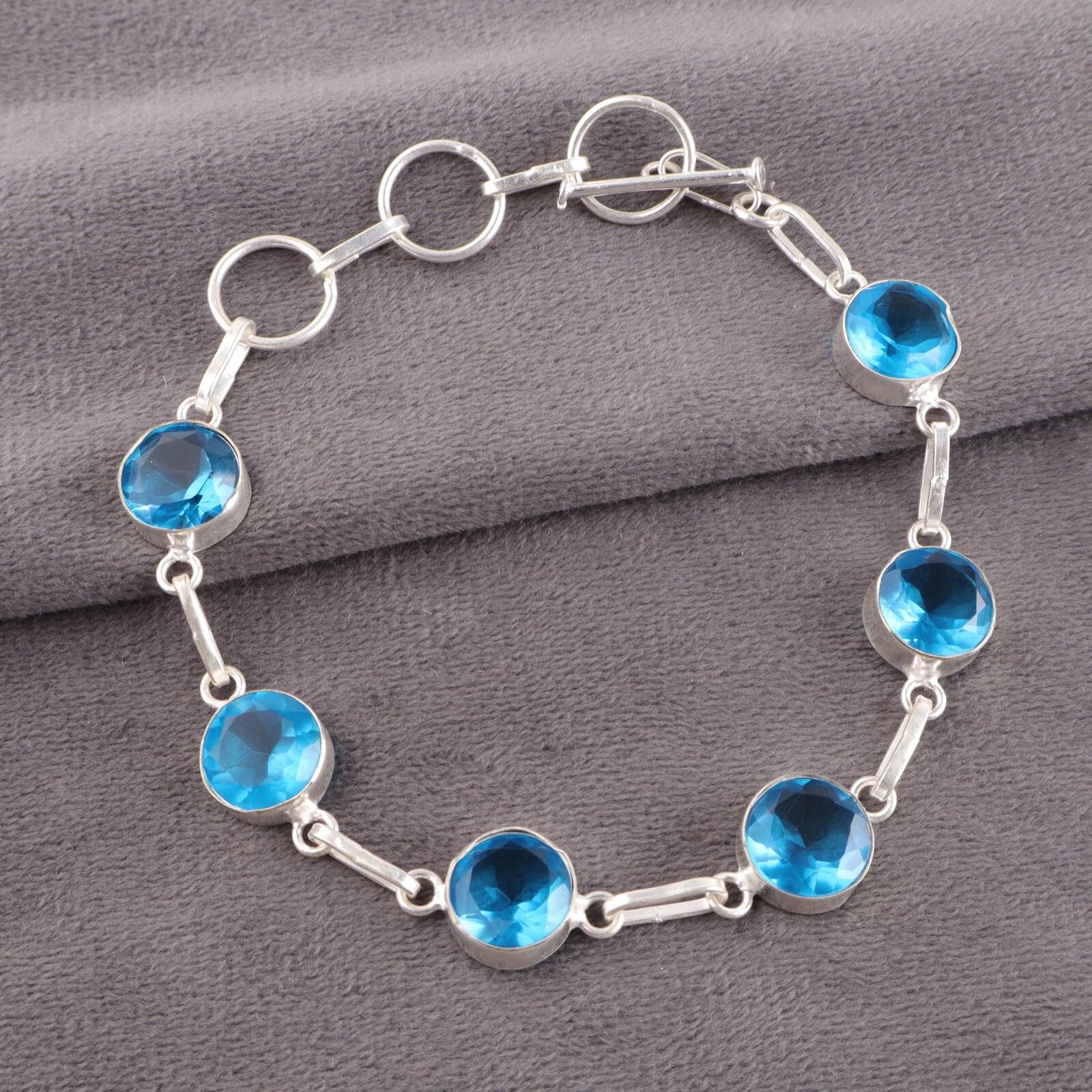 

Швейцарский голубой топаз драгоценный камень 925 пробы серебро ювелирные изделия ручной работы браслет для подружки невесты RB-14-10