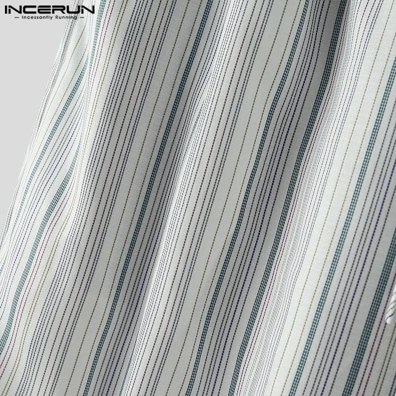 INCERUN Pánské stahovací elastický pas pruhované ležérní volné dlouhé kalhoty