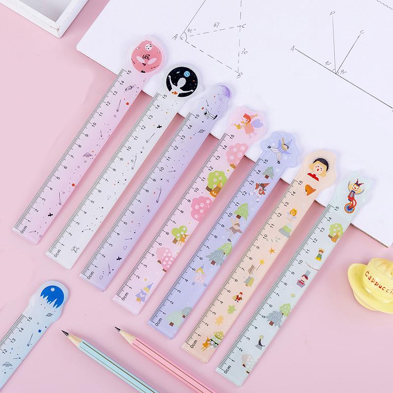 Cute Transparent 15cm Plastic Straight Ruler For Students Kids Stationery Gift