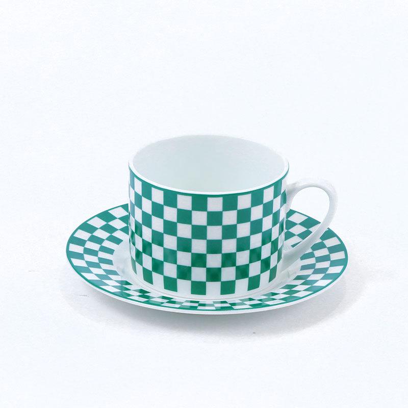 Nordic Black And White Green Plaid Bone China Cup Saucer Couple Coffee Cup Saucer Ceramic Afternoon Tea Cup Saucer Birthday Gift