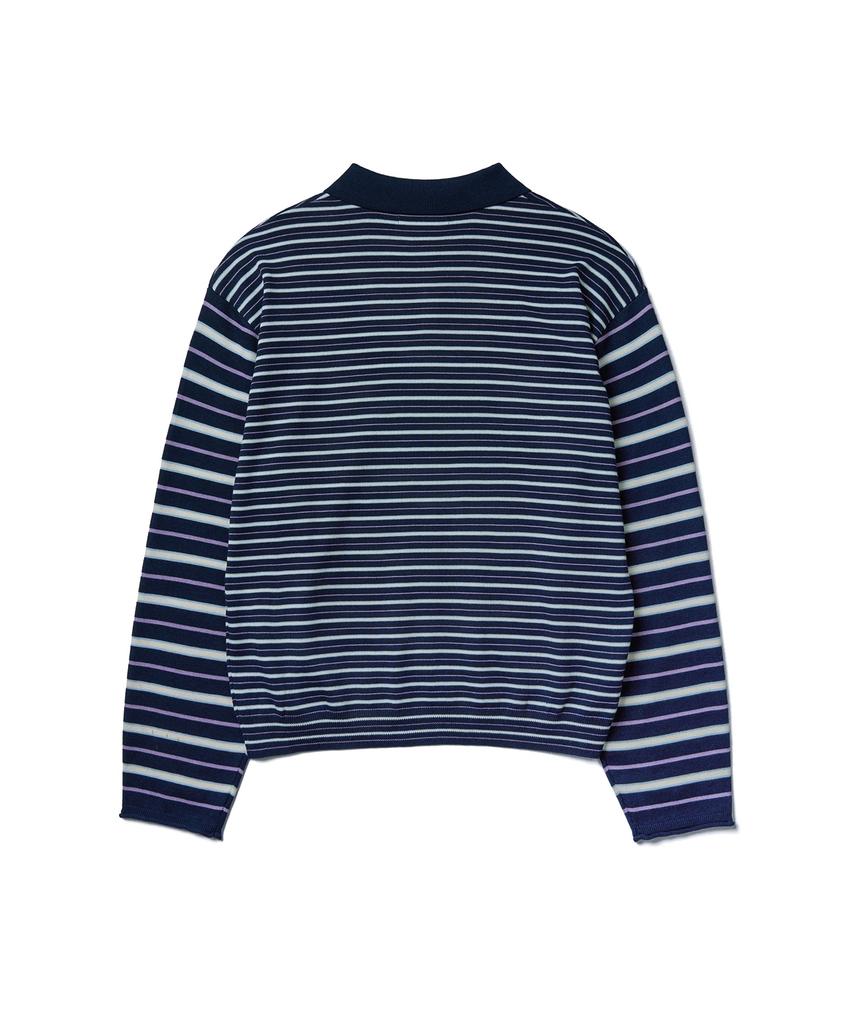 Tudument Stripe Long Sleeve Polo Knit_Navy