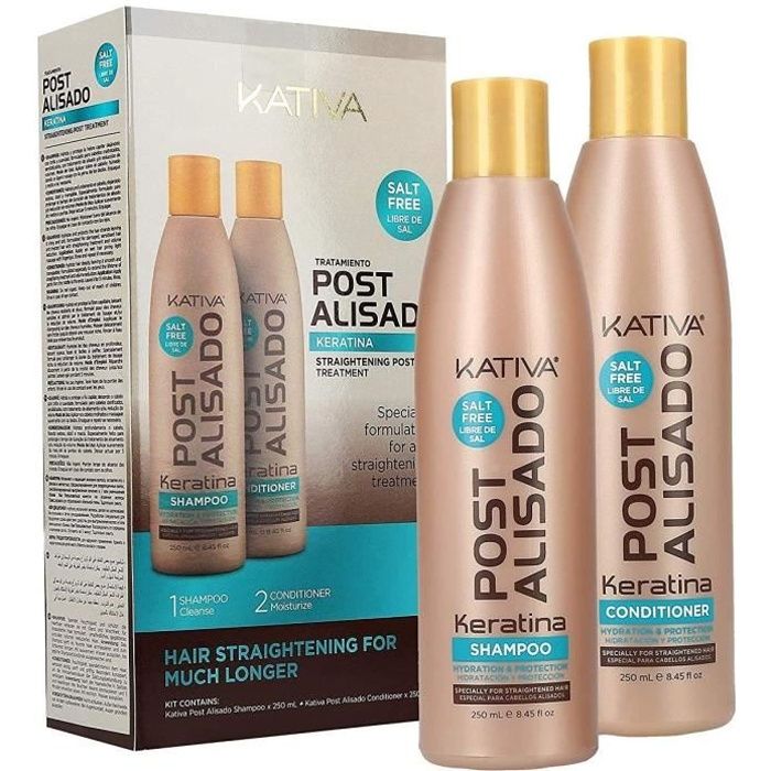 Kativa Post Alisado Kit Pour Cheveux Lissage Brésilien Shampooing Et Après-shampooing Sans Sel 250 Ml