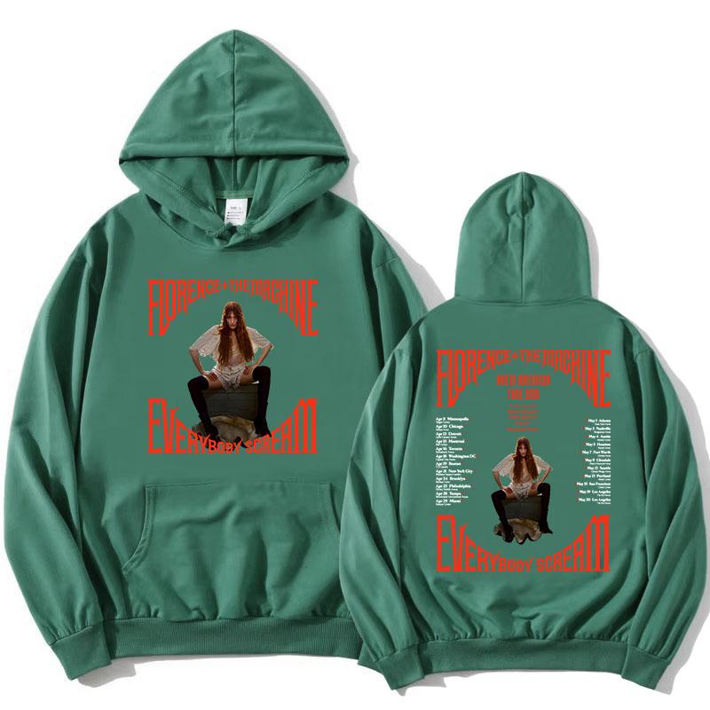 Everybody Scream  Tour 2026 Hoodies Florence + The Machine Rock Band Sweatshirt Long Sleeve Fleece Women Pullovers Print Clothes