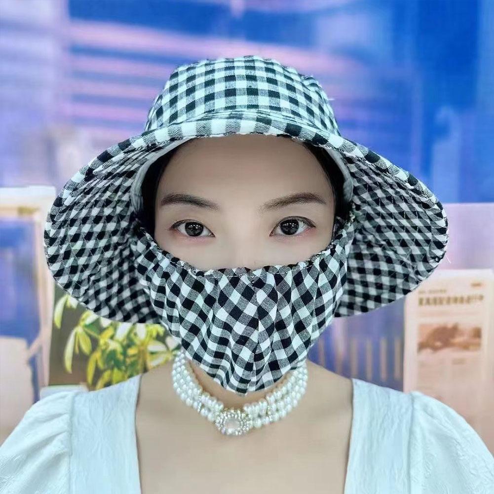 Women Anti-UV Sun Hat Beach Foldable Sunscreen Floral Print Caps Neck Face Care Wide Brim Hat New Summer Outdoor Riding