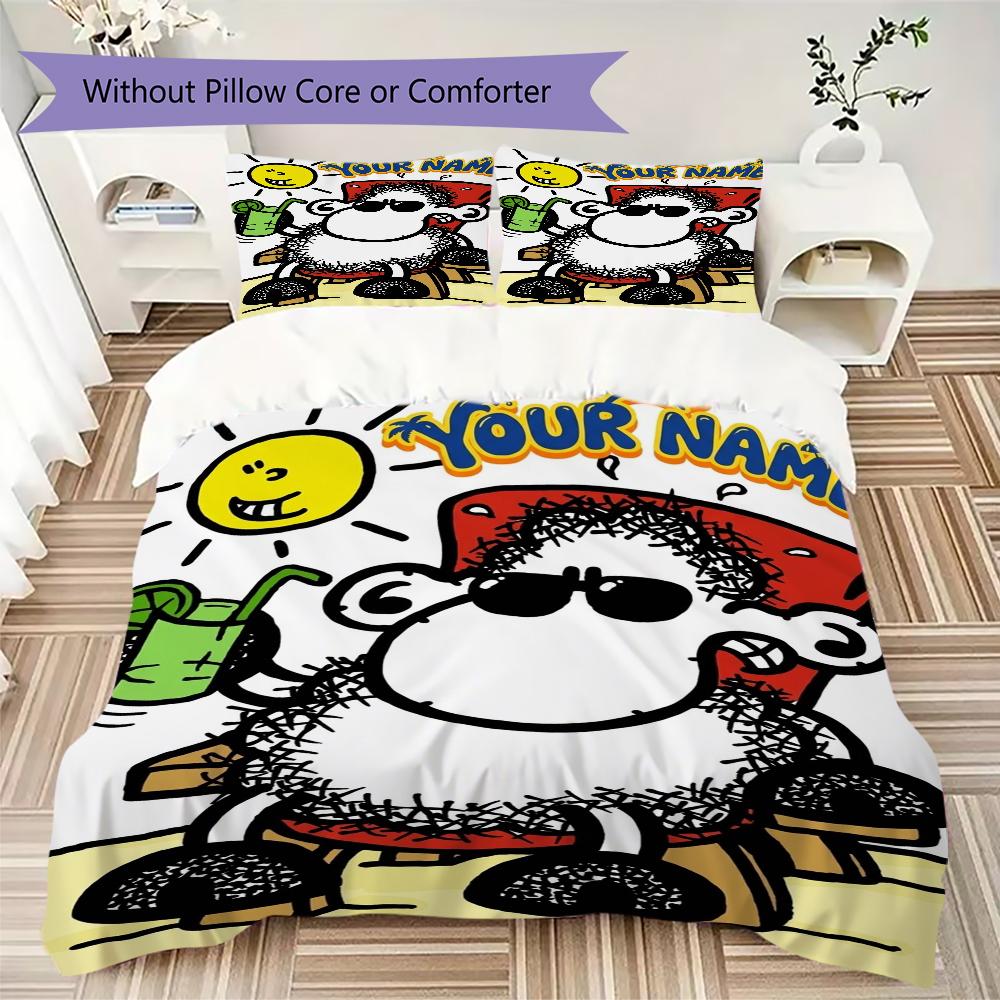 Custom Name sheepworld Pattern Bedding uilt Set uilt Cover Pillowcase Home Decoration Birthday Gift (1*duvet cover+2*pillowcase without core)