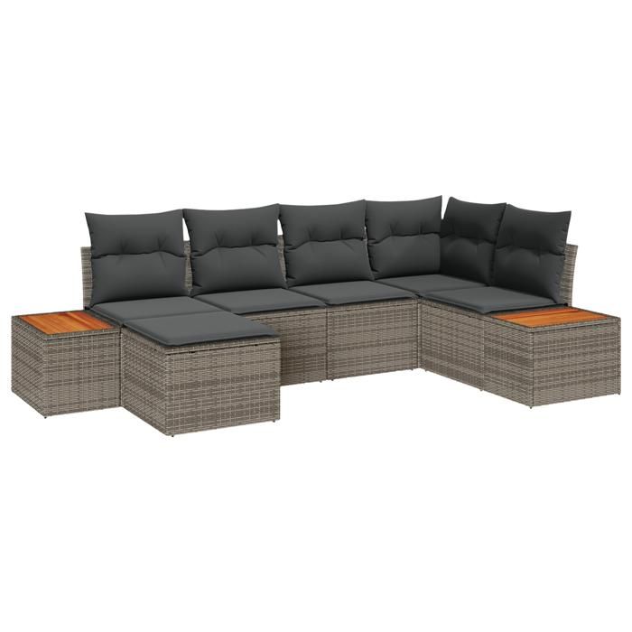 VidaXL Ensemble de Canapé de Jardin 6 Pièces avec Coussins Gris Poly Rattan Acacia 3348120