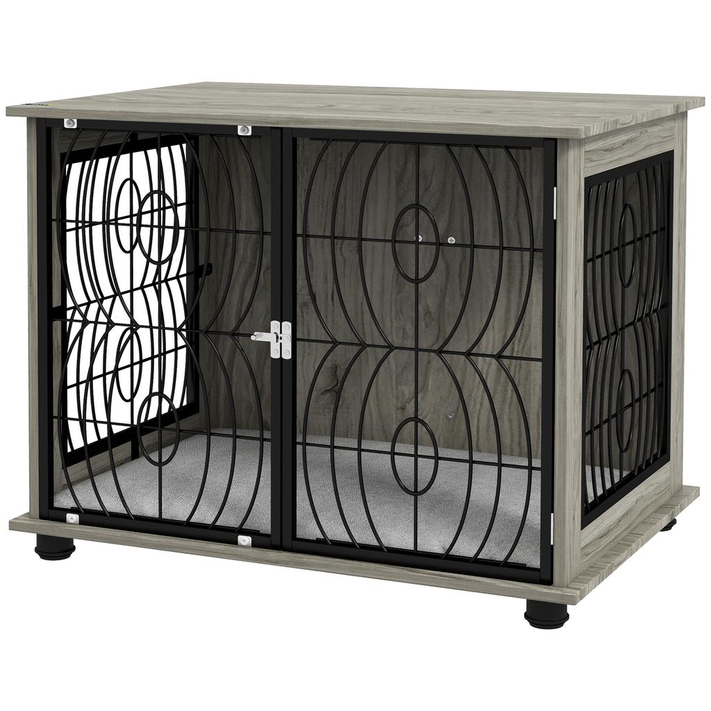 Indoor Dog Crate Furniture End Table With Plush Washable Cushion Lockable Door For Medium Dogs
