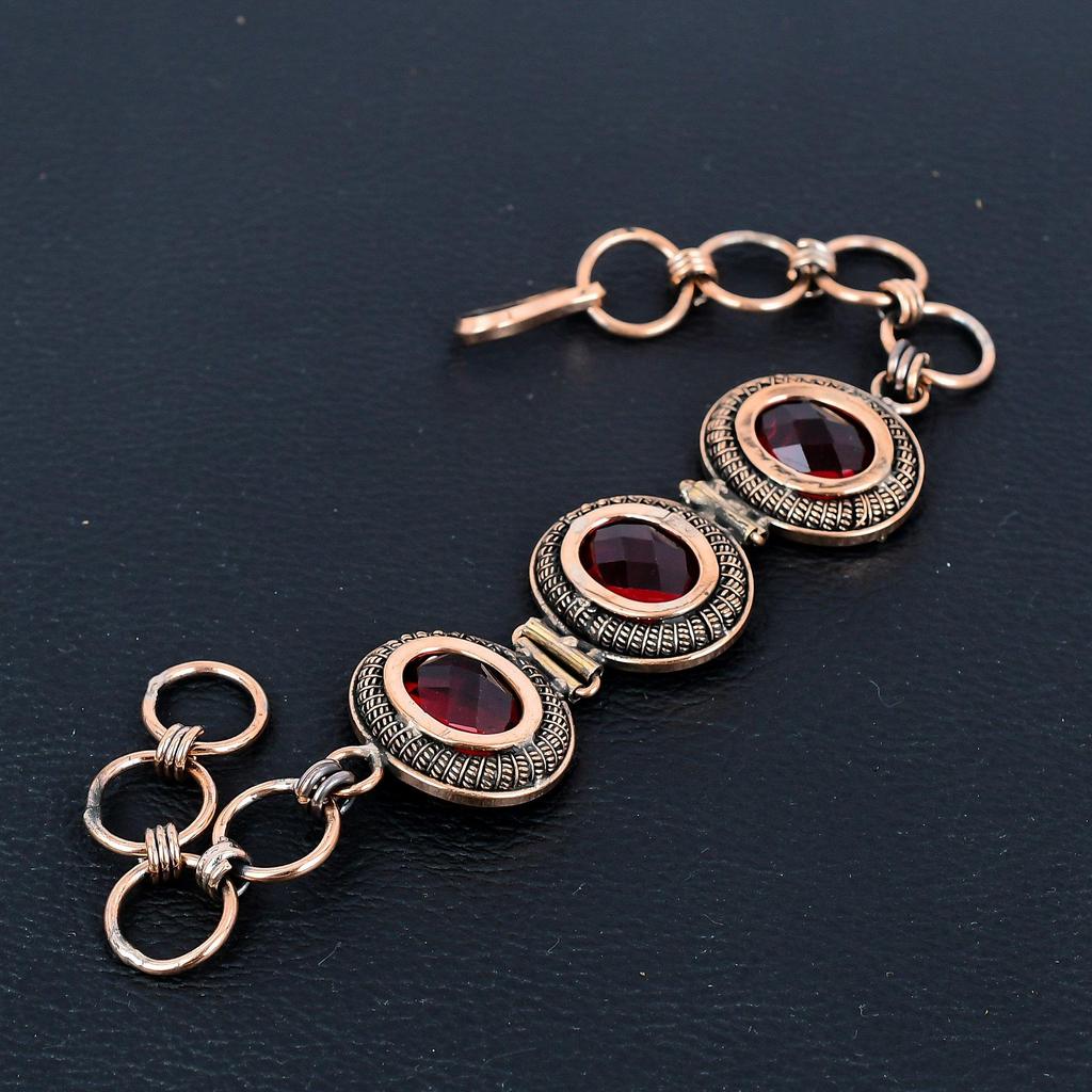 Roter Granat Armreif, Handgefertigter Schmuck Verstellbarer Armreif, 999 Kupferdraht Umwickeltes Armband, Geschenk Für Ihn Echter Edelstein Armreif