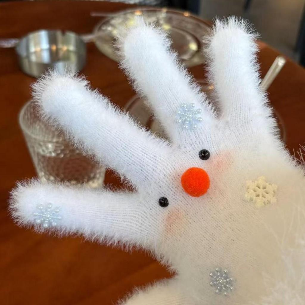 Newcomer's Discount: Women's Mink Fur Gloves - Cute, Warm Snowman Design for Winter
