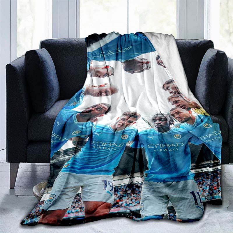 Coperta in flanella con logo del Manchester City Football Club, coperta in flanella stampata su un lato, personalizzabile.