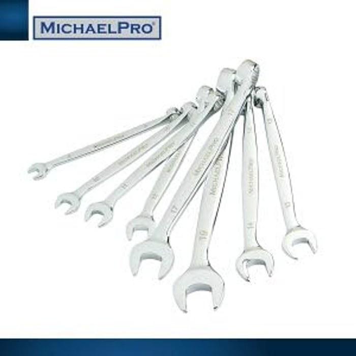 MichaelPro Metric Wrench Set (8-Piece) - Chrome Vanadium Steel - Spiral Grip - Silver