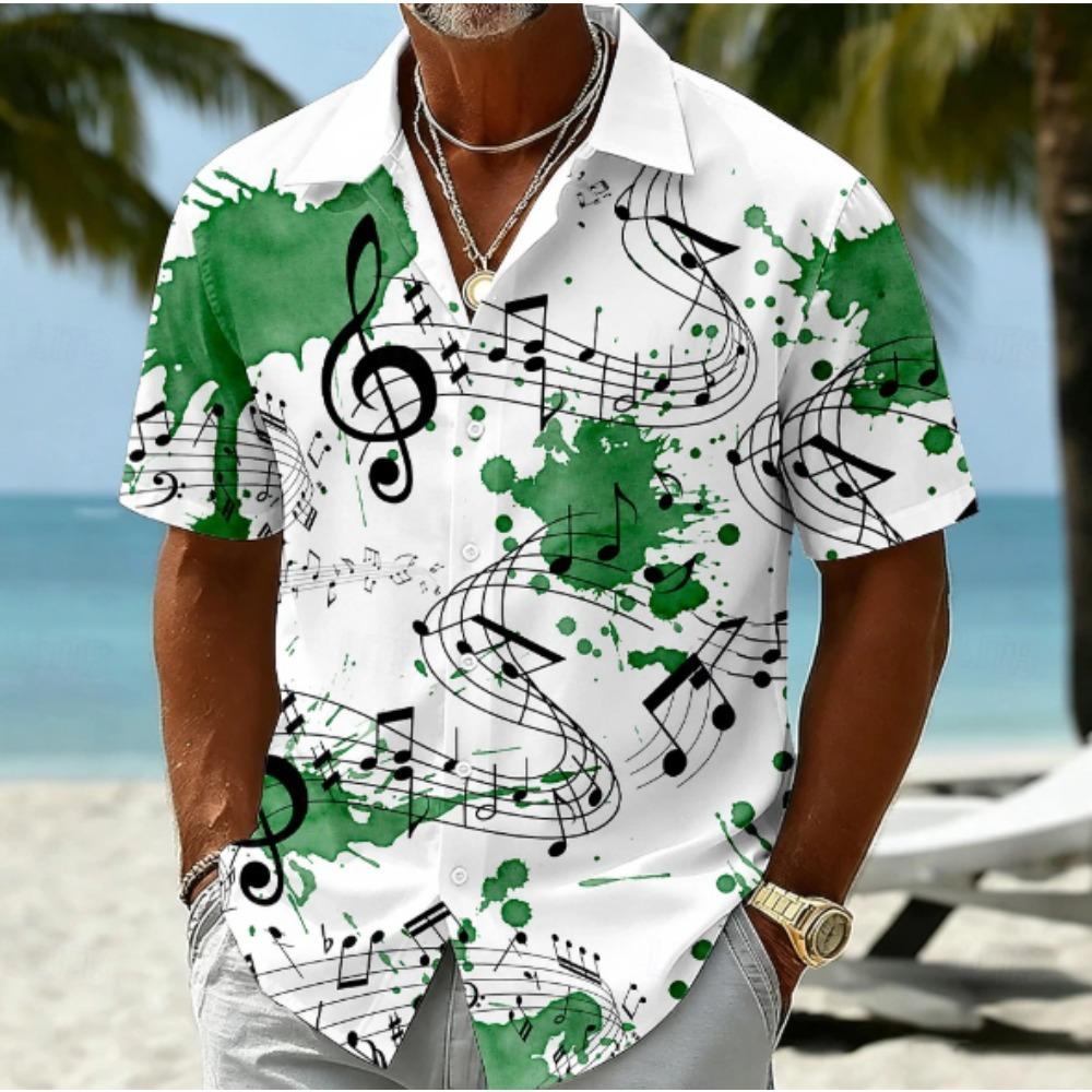 Men's Music Note 3D Print Shirt Button Up Shirt Casual Shirt Summer Shirt Short Sleeve Daily Vacation Clothing