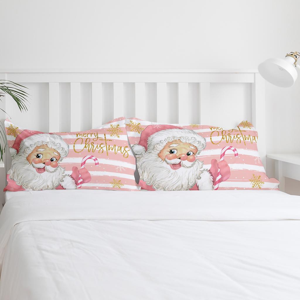 Jul Julenissen Snøfnugg Rosa Striper 3 stk Sengetøy Sett For Dobbeltseng Hjemmetekstil Dynetrekk Dynetrekk Putetrekk