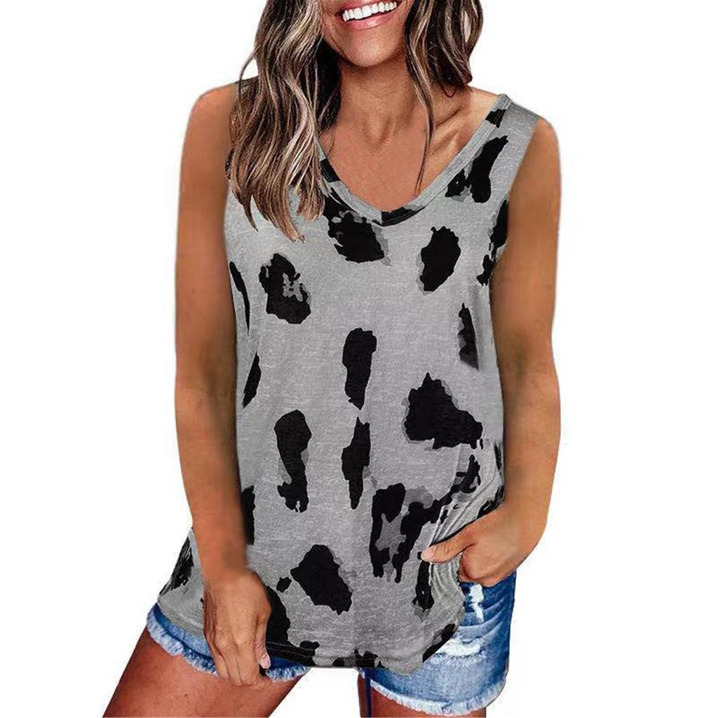Women's Fashion Summer Leopard Print Loose Round Neck Sleeveless Vest Tops