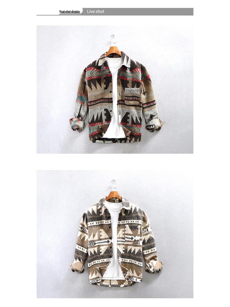 Men's Vintage Floral Thick Flannel Long Sleeve Shirt Jacket