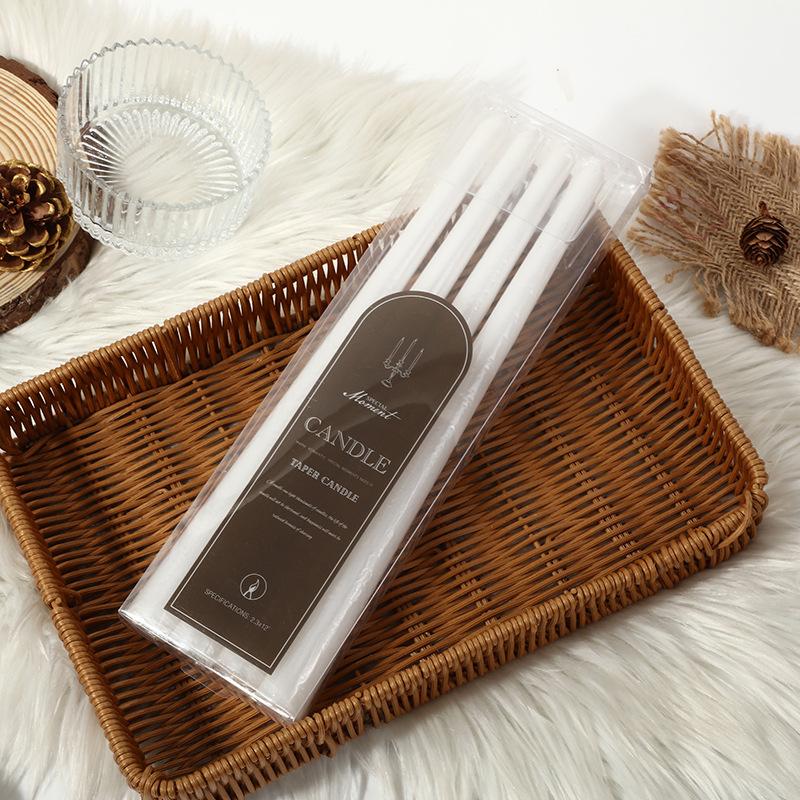 

Classic European Colored Rod Wax Romantic Candlelight Dinner Wedding Odorless Long Rod Candle for Home Use White 4 pcs
