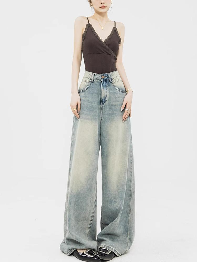 

Women s Retro High-Waist Straight-Leg Jeans - Summer Trendy & Loose Fit Small светло-синий