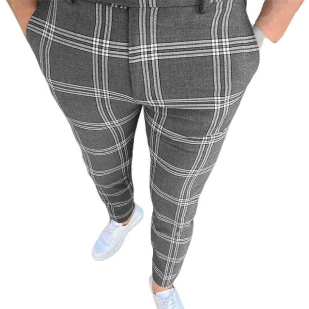 Buy Male Slim Fit Plaid Stripe Pants 