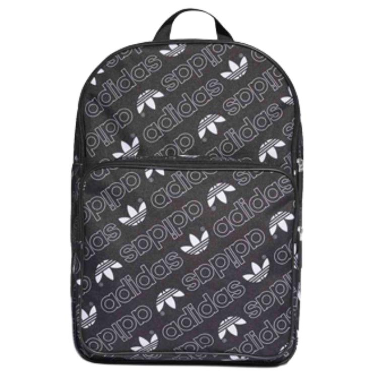 Adidas Originals Classic Logo All Over Print Large Capacity Polyester Backpack Unisex Backpack Black White DW9105 Black White